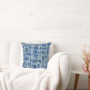 Modernes, blau geflochtenes Linienmuster Kissen