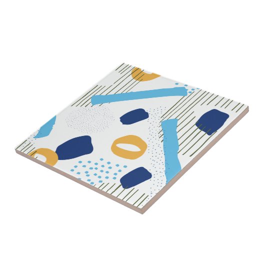 Modernes, blau-gelb Abstrakt geometrisches Retro-D Fliese (Seite)