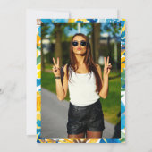 Modernes, blau-gelb-blumengeschmücktes Foto Sweet Einladung (Rückseite)