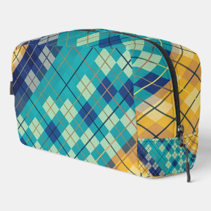 Modernes blau-gelbes Argyle-Muster Waschbeutel
