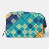 Modernes blau-gelbes Argyle-Muster Waschbeutel (Rückseite)