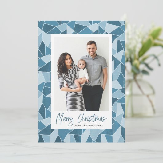 Modernes, blau gestanztes Glas Frohe Weihnachten 3 (Stehend Vorderseite)