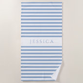 Modernes, blau gestreiftes Muster Strandtuch (Vorderseite)