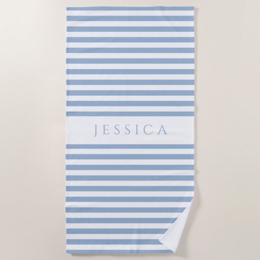 Modernes, blau gestreiftes Muster Strandtuch (Vorderseite)