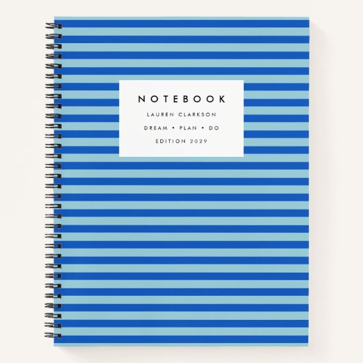 Modernes blau gestreiftes Notizbuch (Vorderseite)