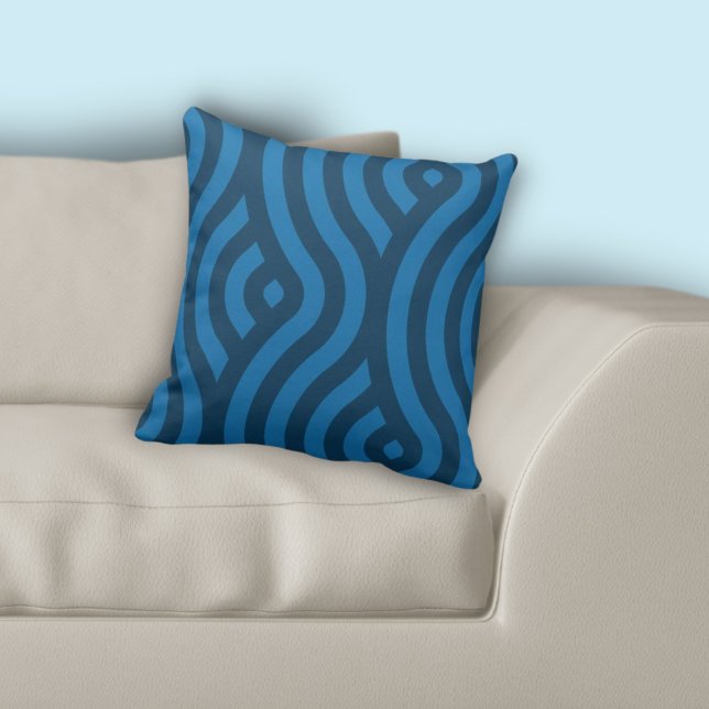 Modernes, blau gestreiftes Wellenmuster-Kissen Kissen (Modern Blue Striped Wave Pattern Throw Pillow, Living Room)