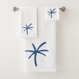 Modernes, blau gestrichenes Handtuch aus Palmen Badhandtuch Set