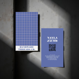 Modernes, blau-kariertes Muster QR-Code Visitenkarte