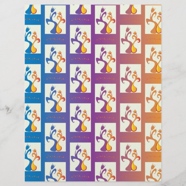 Modernes Blau, lila, orangefarbenes Tulip-Paar (Vorderseite)