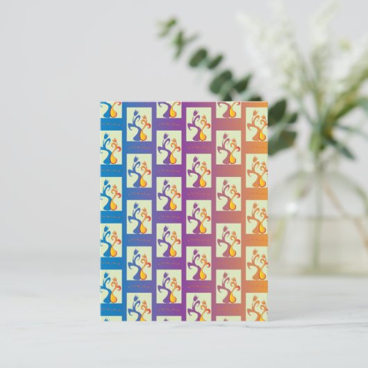 Modernes Blau, lila, orangefarbenes Tulip-Paar Postkarte (Stehend Vorderseite)