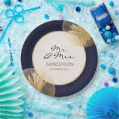 Modernes Blau mit Gold Succulents Hochzeit Pappteller (Party)