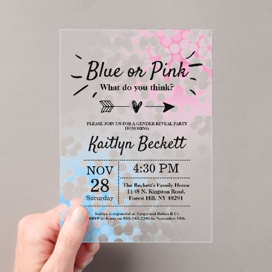 Modernes Blau oder Rosa? Party Acryleinladungen (Insitu (Handheld))