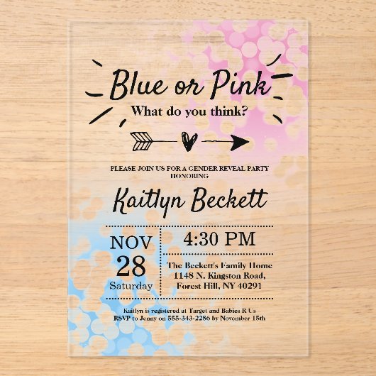 Modernes Blau oder Rosa? Party Acryleinladungen (Vorderseite)