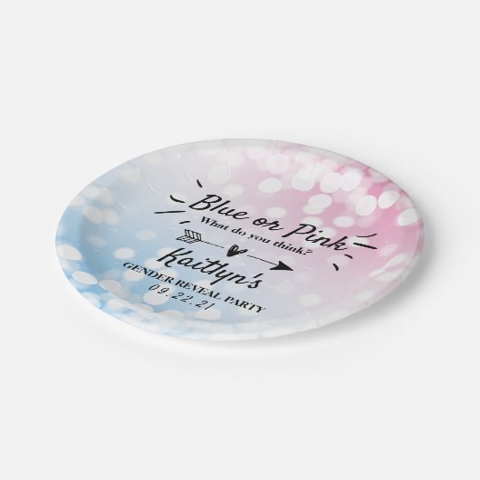 Modernes Blau oder Rosa? Party Pappteller (Schrägansicht)