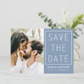 Modernes, blau Save the Date Foto QR-Code Einladung (Stehend Vorderseite)