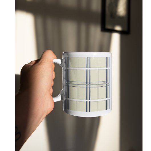 Modernes Blau und Beige Tartan Kariert Kaffeetasse