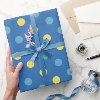 Modernes Blau- und Gelbpolka-Punktmuster Geschenkpapier