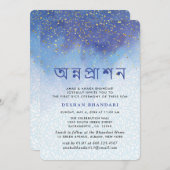 Modernes Blau und Gold Annaprashan Einladung (Vorne/Hinten)