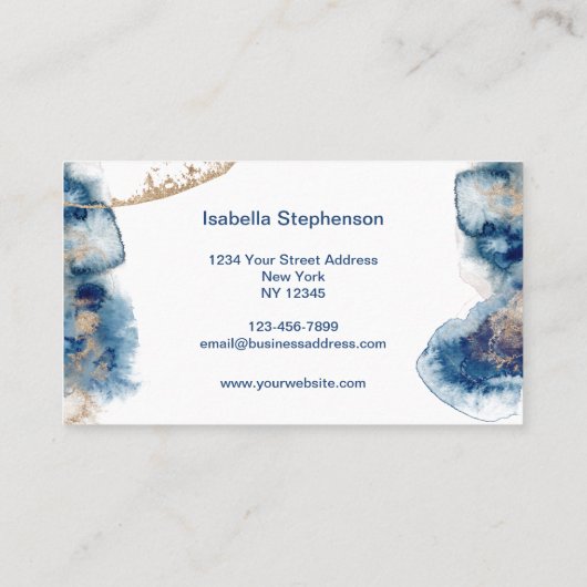 Modernes Blau- und Goldflüssiges Aquarellfarben Visitenkarte (Rückseite)