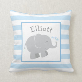 Modernes Blau und Graue Elefant Custom Monogram Kissen