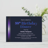 Modernes Blau und Lila 50. Geburtstag Abendessen Einladung (Stehend Vorderseite)