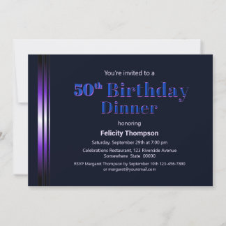 Modernes Blau und Lila 50. Geburtstag Abendessen Einladung