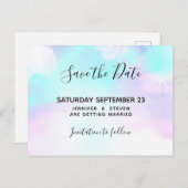 Modernes Blau und Lila Wasserfarbe Save the Date Einladungspostkarte (Vorne/Hinten)