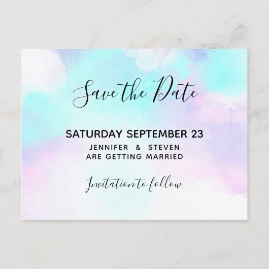 Modernes Blau und Lila Wasserfarbe Save the Date Einladungspostkarte (Vorderseite)