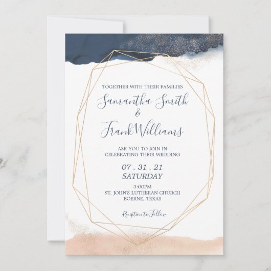 Modernes Blau und Rosa Einladung (Vorderseite)