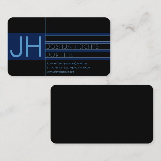 Modernes Blau und Schwarz Visitenkarte (Vorne/Hinten)