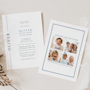 Modernes Blau und Weiß Bar Mitzvah Einladung Foto