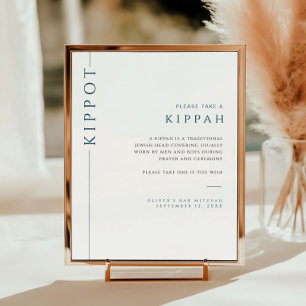 Modernes Blau und Weiß-Bar Mitzvah Kippah-Zeichen Poster