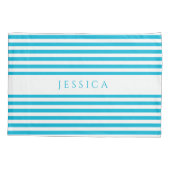 Modernes Blau und Weiß gestreift Kissenbezug (Rückseite)