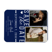 Modernes Blau und Weiß Save the Date 2 Foto Hochze Magnet (Horizontal)
