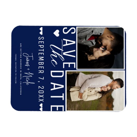 Modernes Blau und Weiß Save the Date 2 Foto Hochze Magnet (Horizontal)