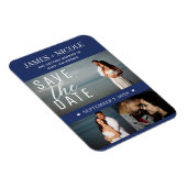 Modernes Blau und Weiß Save the Date Hochzeit 3 Fo Magnet (Rechte Seite)