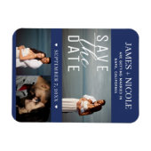 Modernes Blau und Weiß Save the Date Hochzeit 3 Fo Magnet (Horizontal)