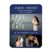 Modernes Blau und Weiß Save the Date Hochzeit 3 Fo Magnet (Vertikal)