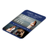 Modernes Blau und Weiß Save the Date Hochzeit 3 Fo Magnet (Linke Seite)
