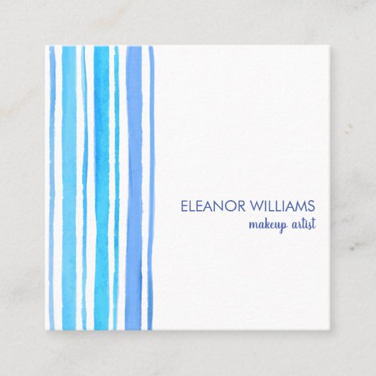 Modernes Blau und Weiß Wasserfarben Streifen Quadr Quadratische Visitenkarte (Vorderseite)