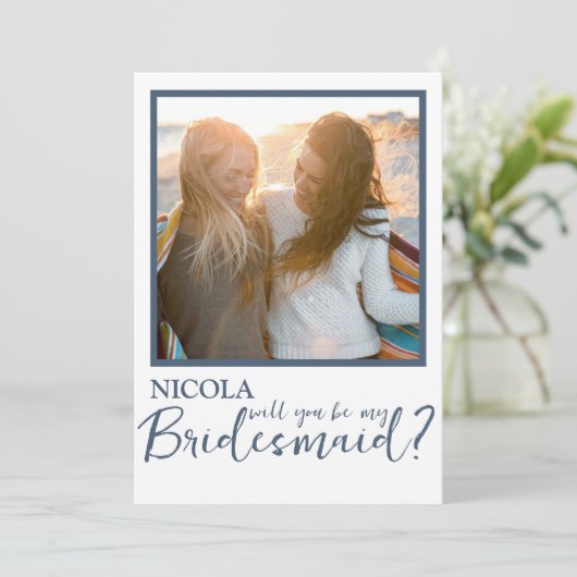 Modernes Blau und Weiß werden Sie meine Brautfrau  (Stehend Vorderseite)