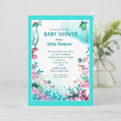 Modernes Blau unter der Sea Baby-Dusche Einladung (Stehend Vorderseite)