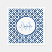 Modernes, blau-weiß geometrisches Monogramm mit Na Serviette (Vorderseite)