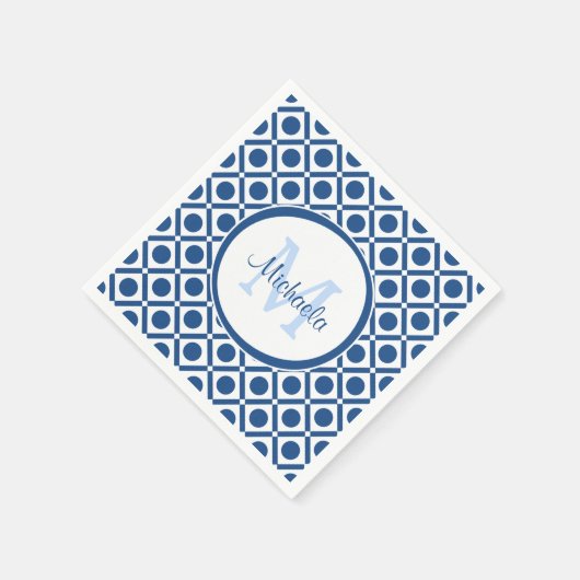Modernes, blau-weiß geometrisches Monogramm mit Na Serviette (Ecke)