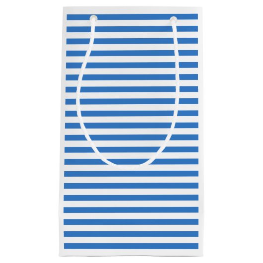 Modernes, blau-weiß gestreiftes elegantes, trendig kleine geschenktüte (Vorderseite)