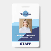 Modernes blau-weißes Logo Mitarbeiternamensschild