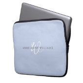 Modernes blau-weißes Schriftmonogramm Laptopschutzhülle (Vorderseite Links)