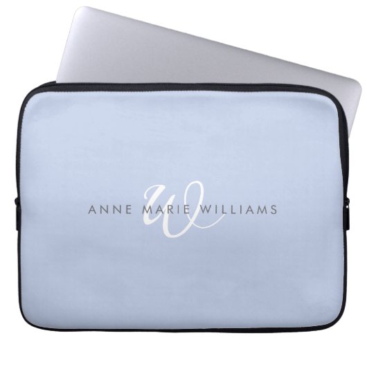 Modernes blau-weißes Schriftmonogramm Laptopschutzhülle (Vorderseite)