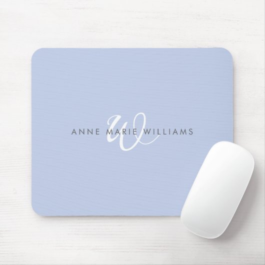 Modernes blau-weißes Schriftmonogramm Mousepad (Mit Mouse)