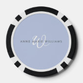 Modernes blau-weißes Schriftmonogramm Pokerchips (Rückseite)